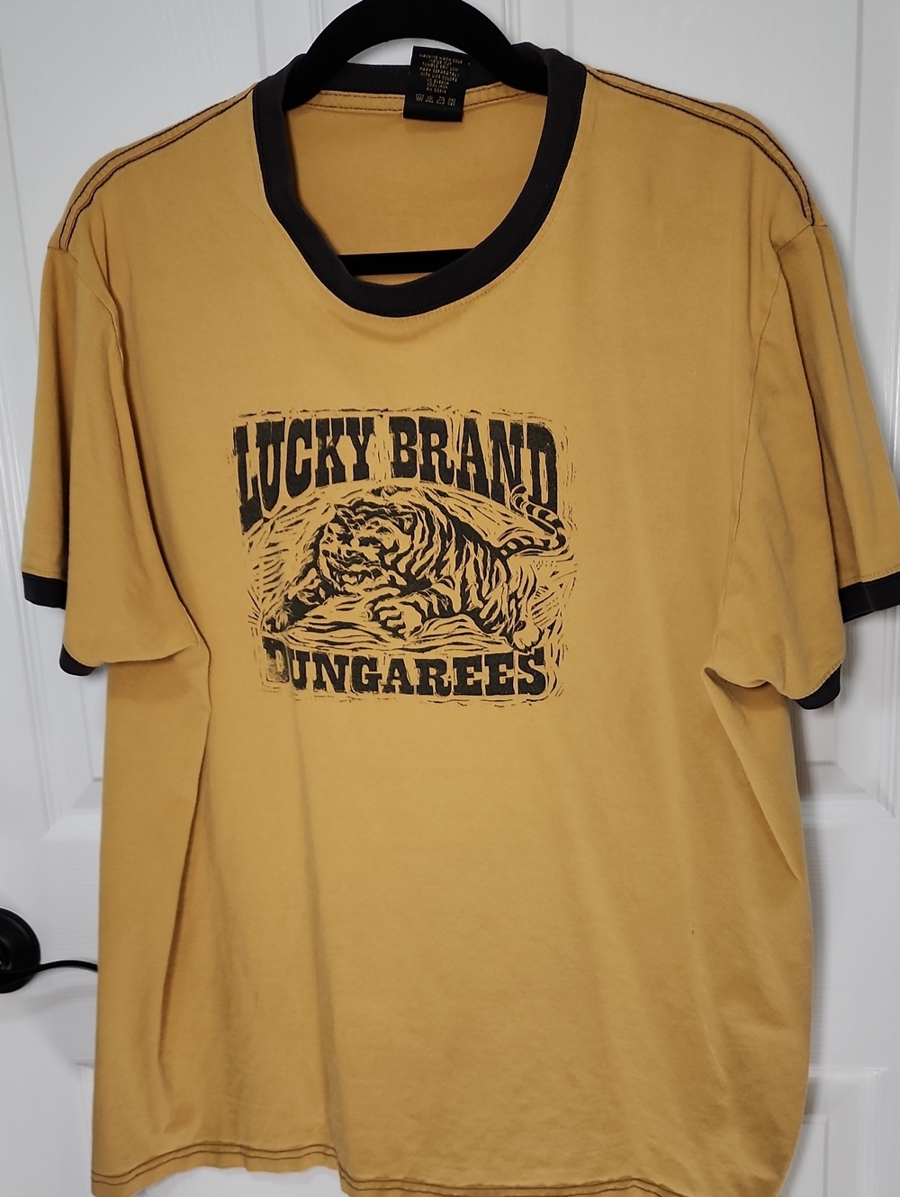 Lucky Brand Mustard Yellow Tee with Black Tiger Graphic